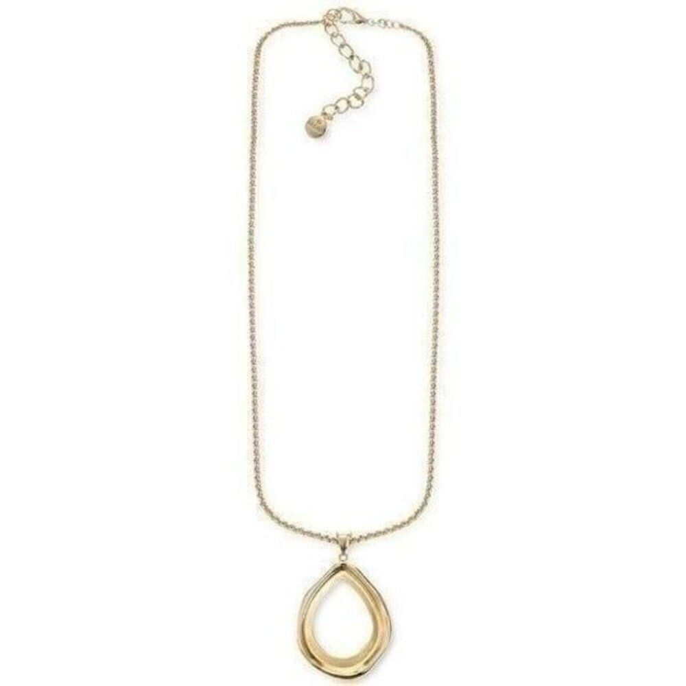 Alfani Gold-Tone Sculptural Open Tear-Shape Pendant Necklace Reversible New